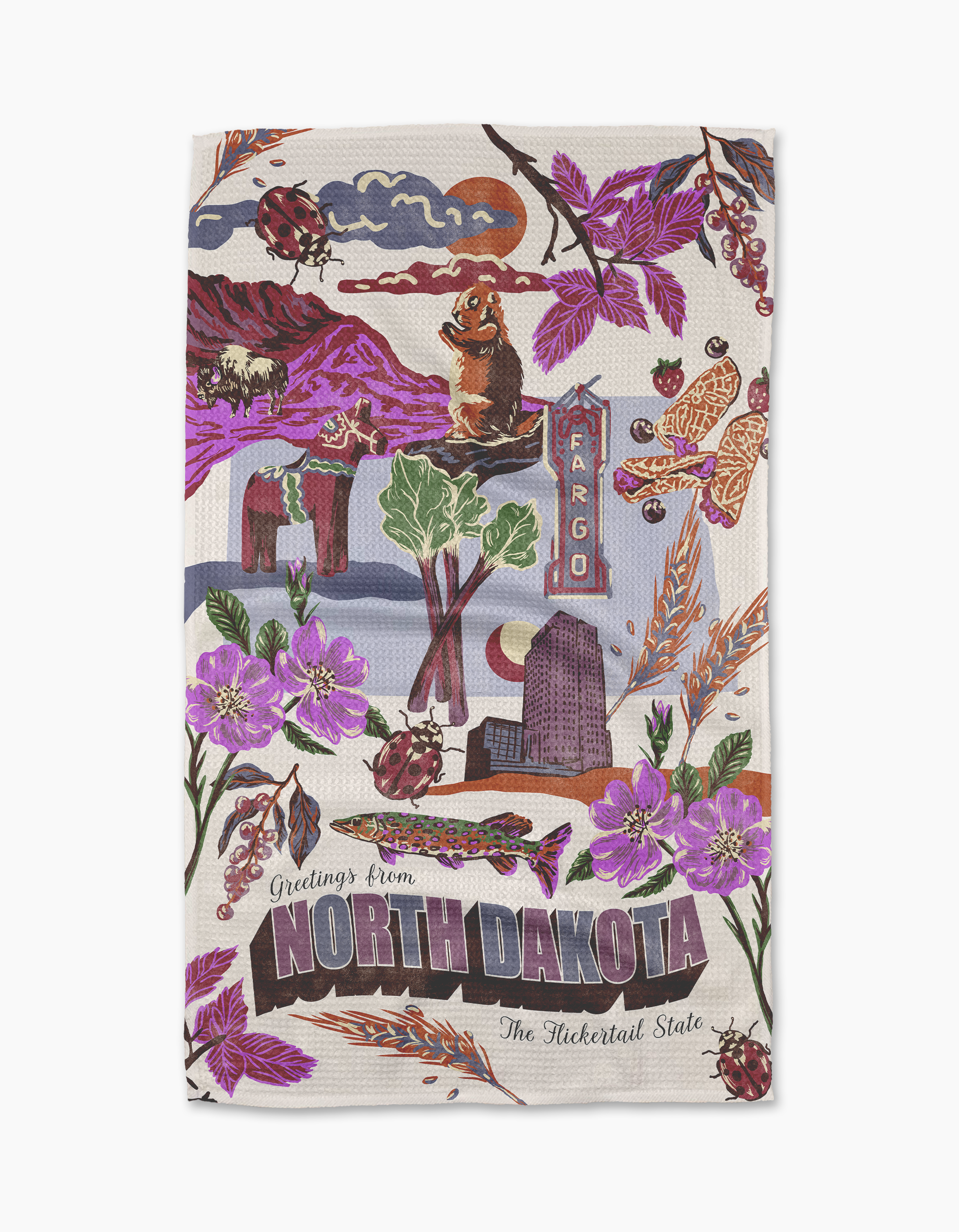 Greetings From North Dakota Tea Towel