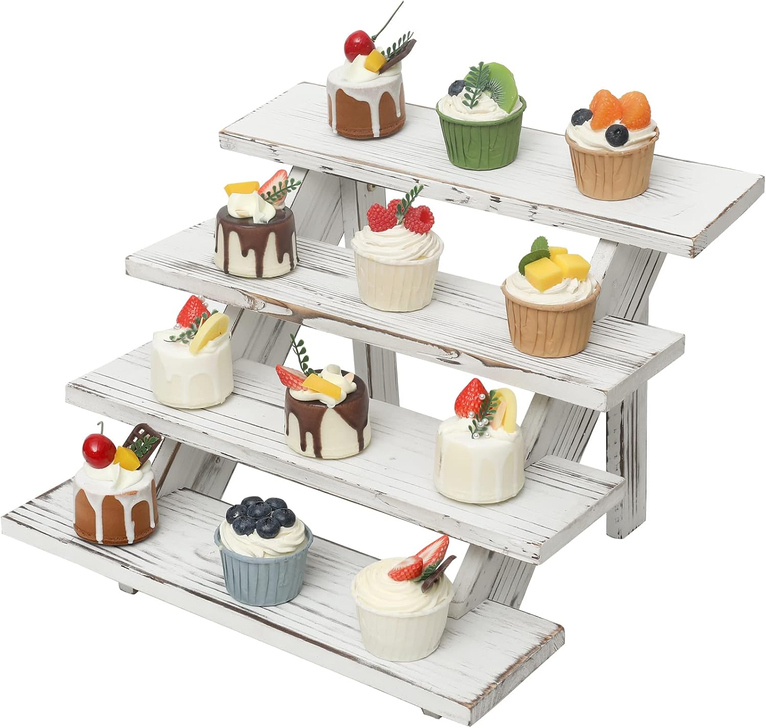 White Wood 4 Step Display Risers
