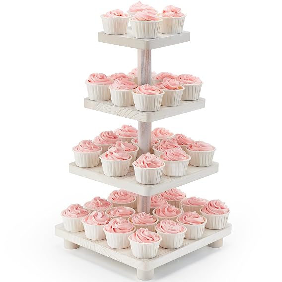 White Wood Square 4 Tiered Stand