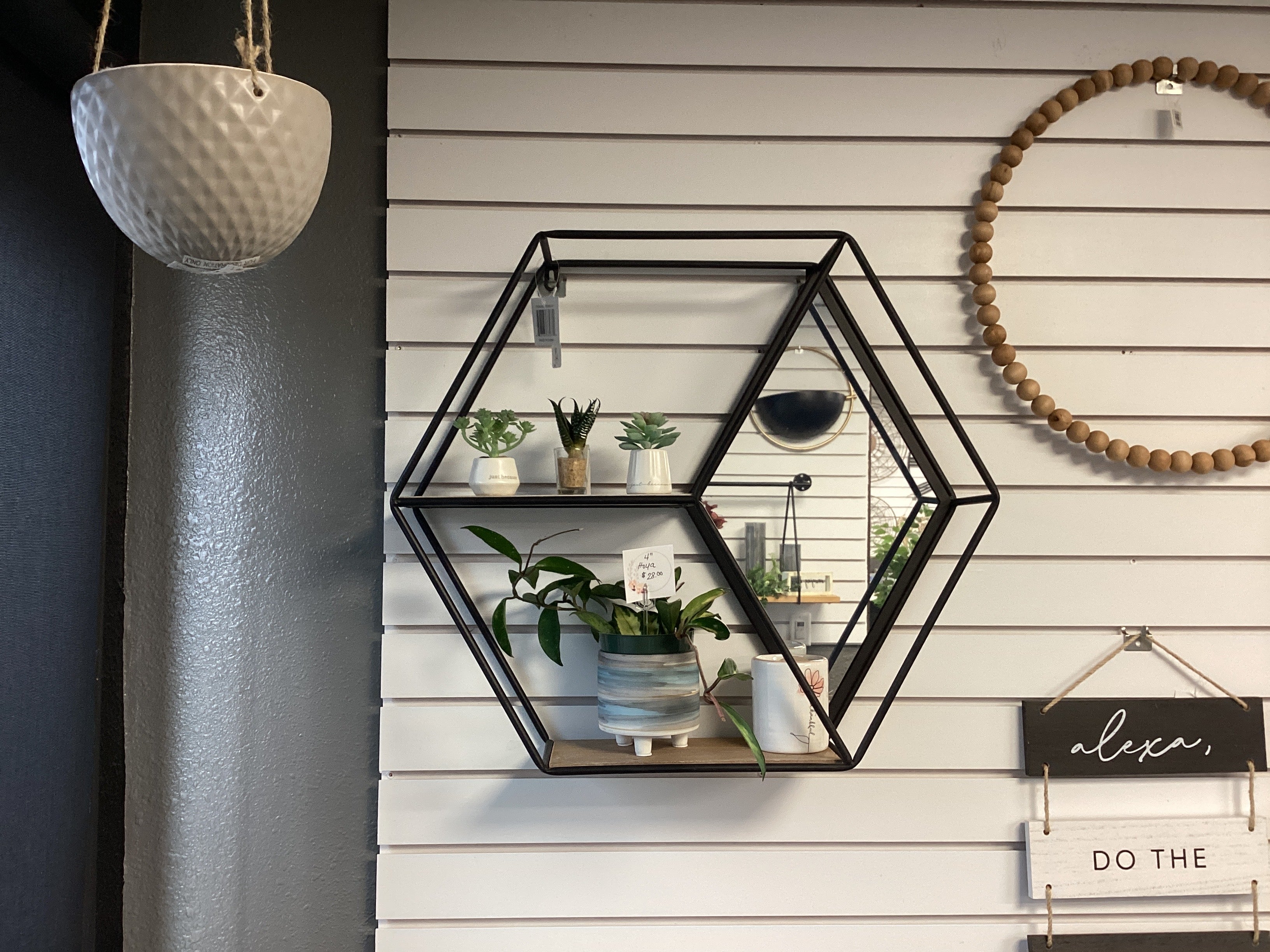 Hexagon Wood Shelf w/Mirror