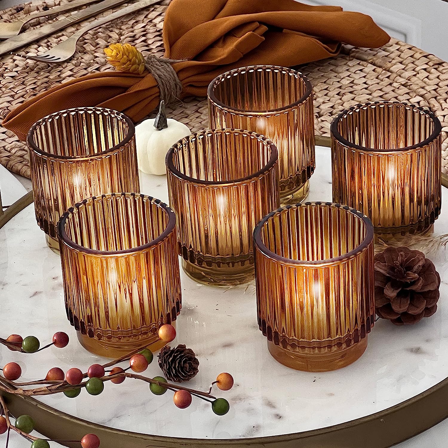 Amber Ribbed Votives