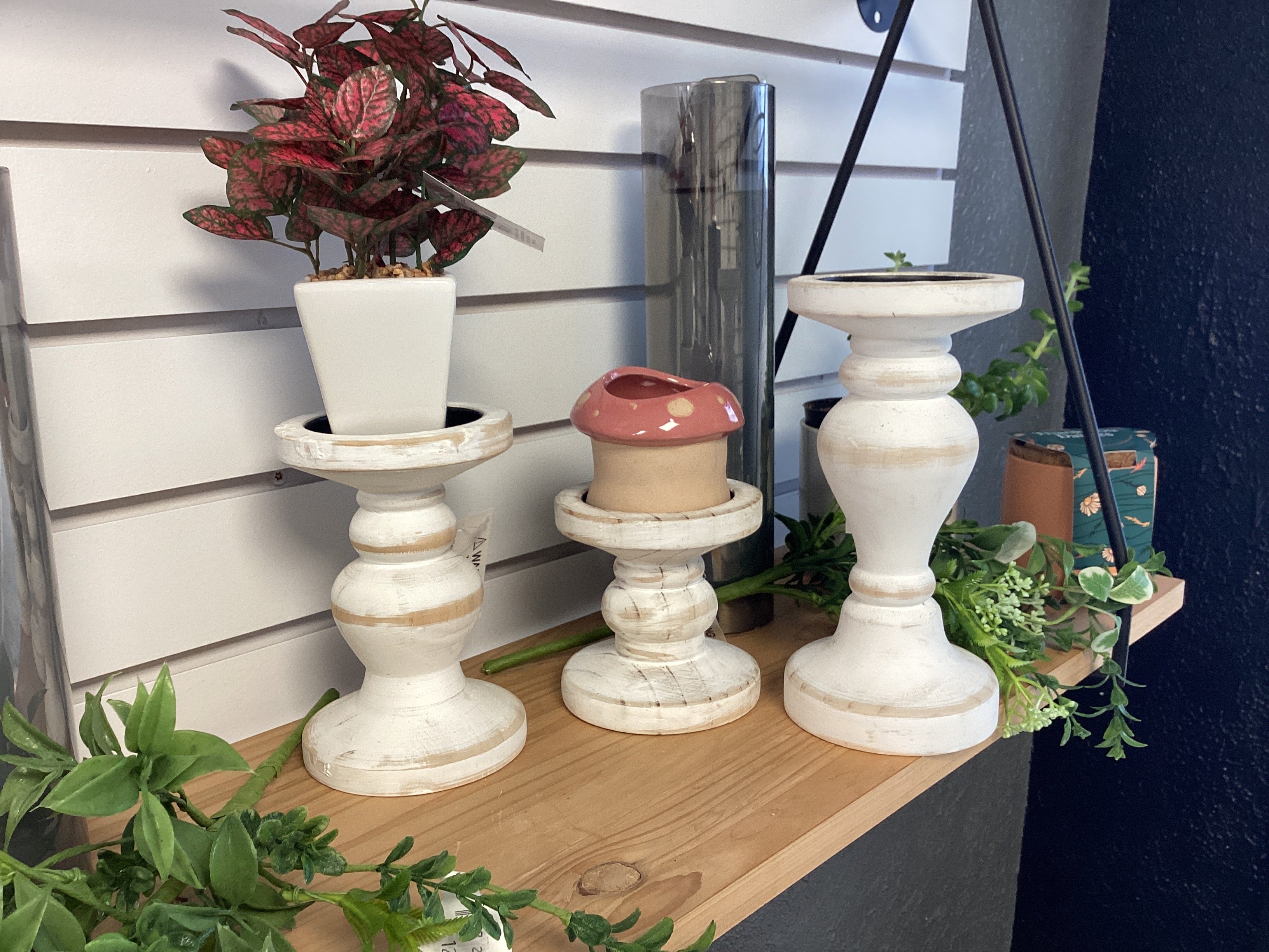 White Distressed Wood Candlestick Holders