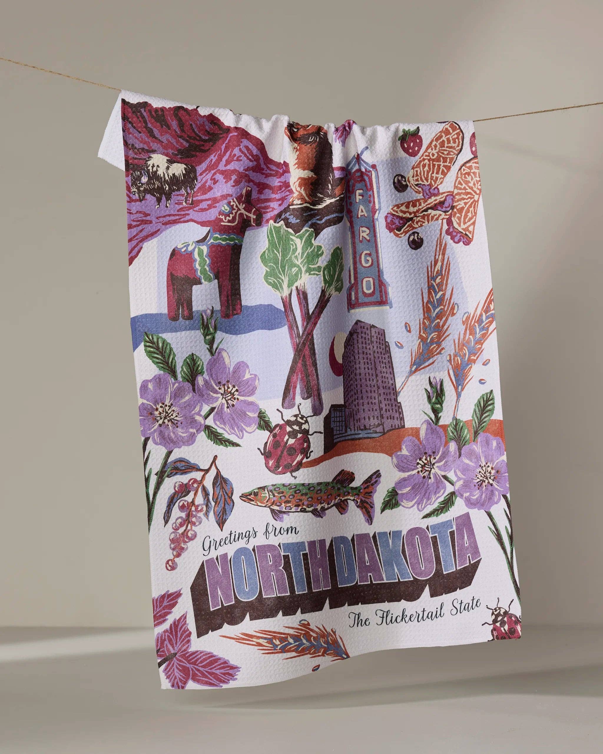 Greetings From North Dakota Tea Towel