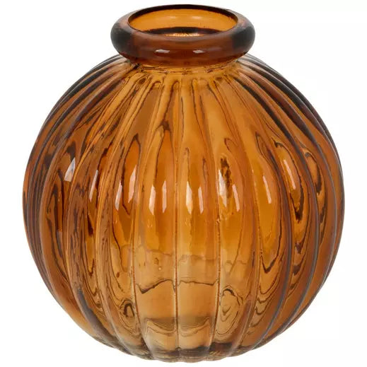 Amber Round Ribbed Bud Vases