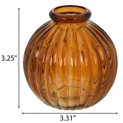 Amber Round Ribbed Bud Vases