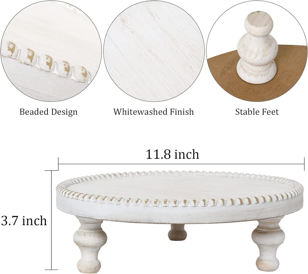Rustic White Wood Round Cake Stand